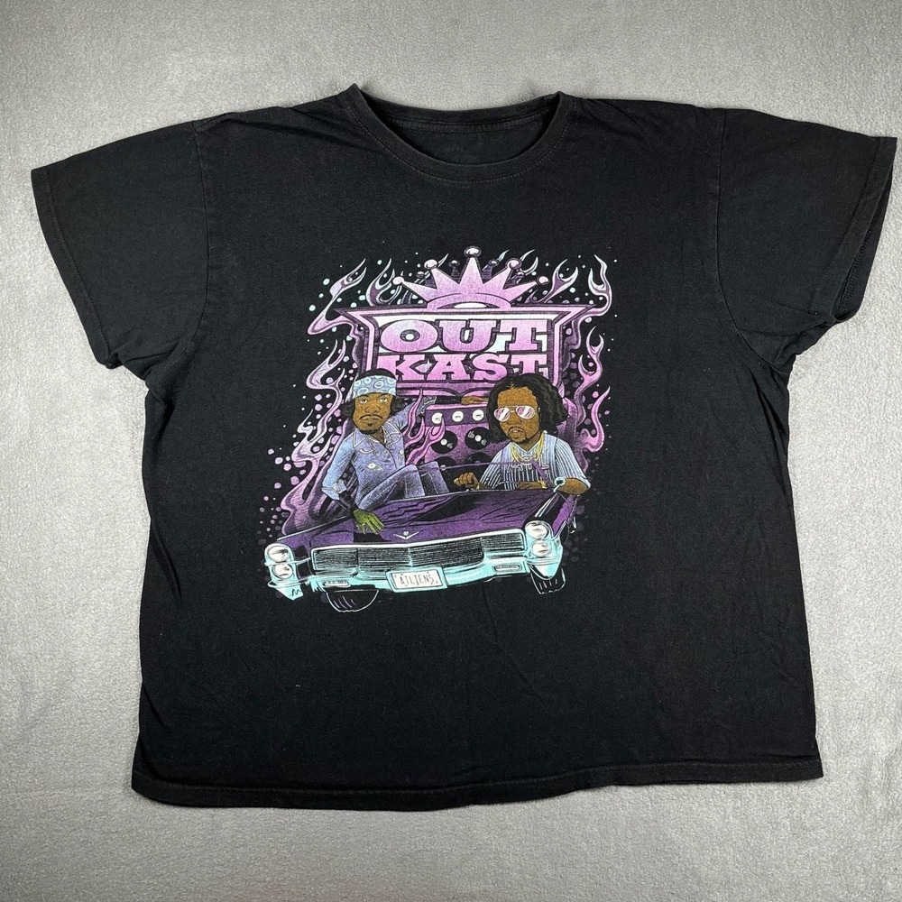 Outkast Men Graphic T-Shirt Black Cotton XL ATLiens‎ Hip Hop Rap Tee Streetwear